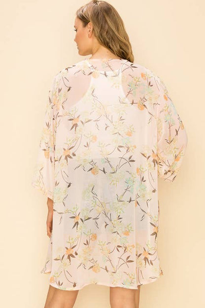 FLORAL PRINT KIMONO CARDIGAN OFF WHITE COMBO