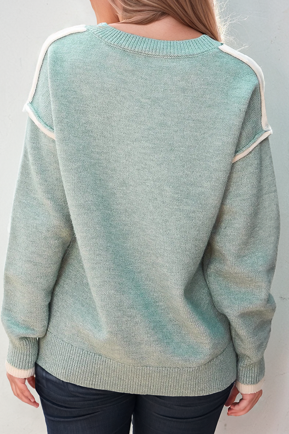 Colorblock Crewneck Contrast Edge Long Sleeve Sweater