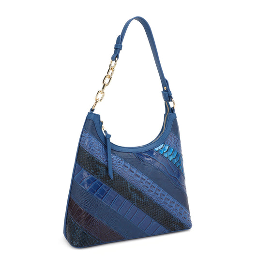 ROYAL BLUE ANIMAL PATCHWORK PRINT SHOULDER BAG