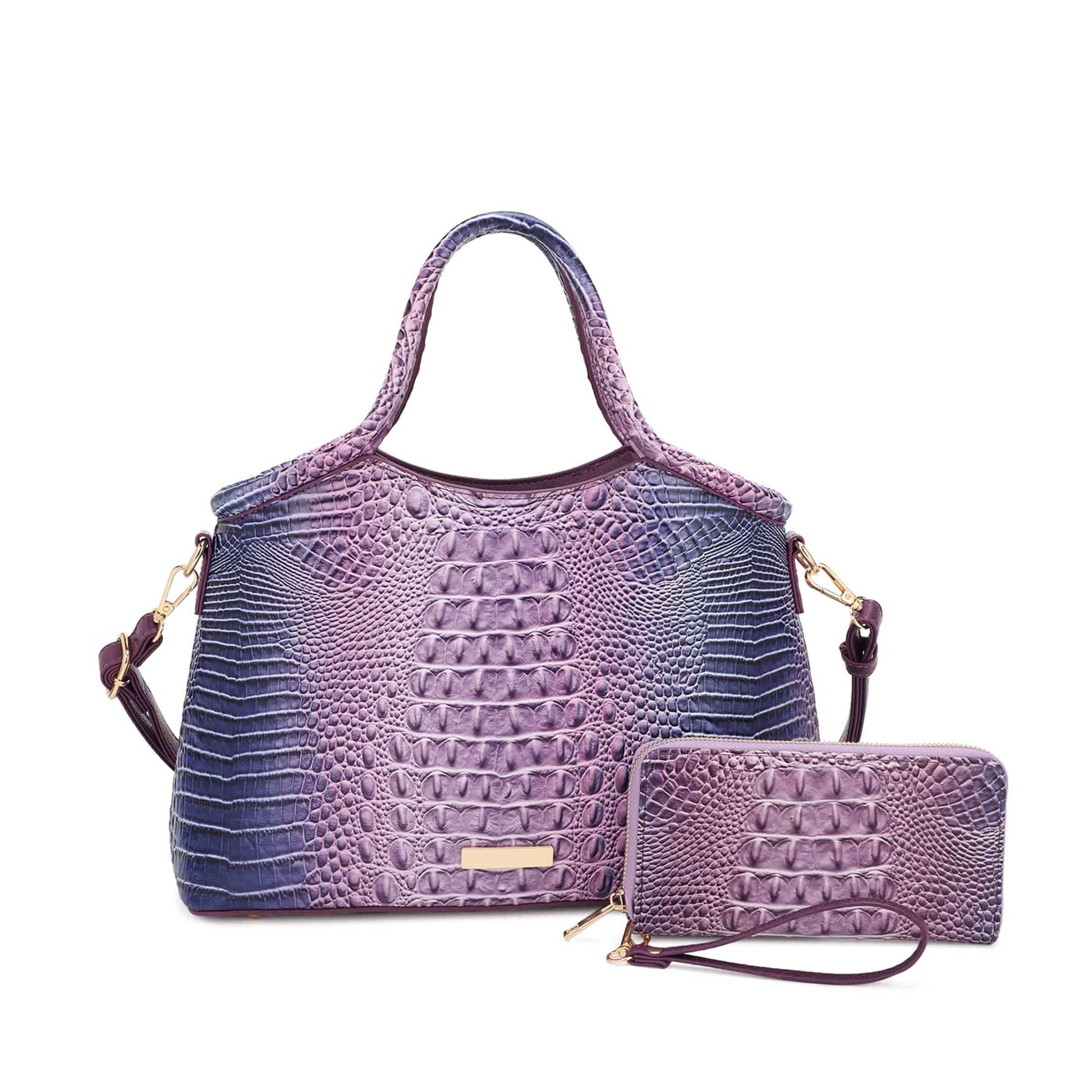 SERENDIPITY CROC EMBOSSED OMBRE SATCHEL SET WITH WALLET - Patti Sue's