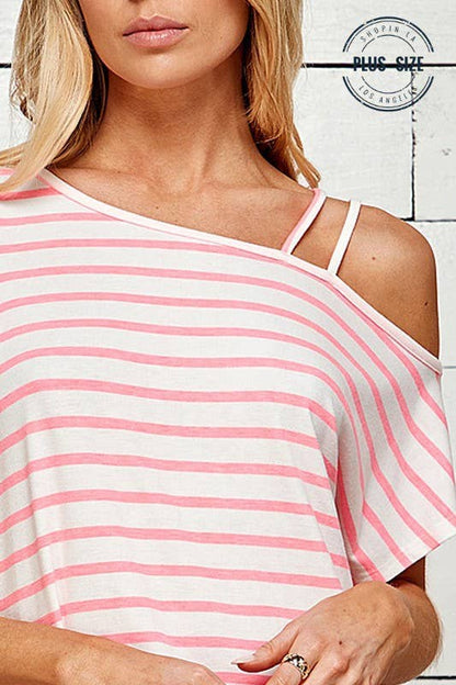 STRIPED ONE SHOULDER TOP WITH STRANDS