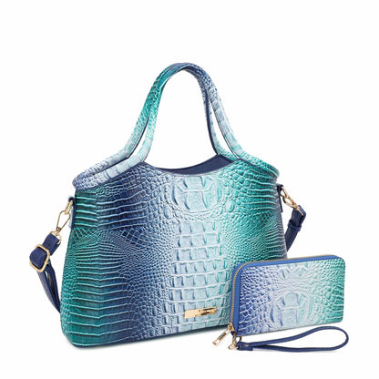 SERENDIPITY CROC EMBOSSED OMBRE SATCHEL SET WITH WALLET - Patti Sue's