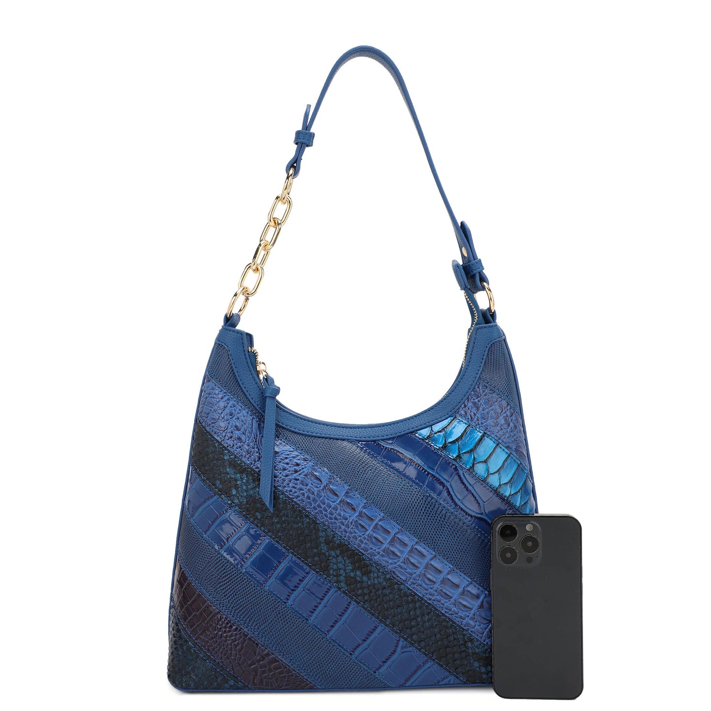 ROYAL BLUE ANIMAL PATCHWORK PRINT SHOULDER BAG