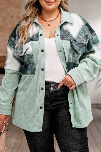 Plaid Patchwork Plus Size Corduroy Shacket