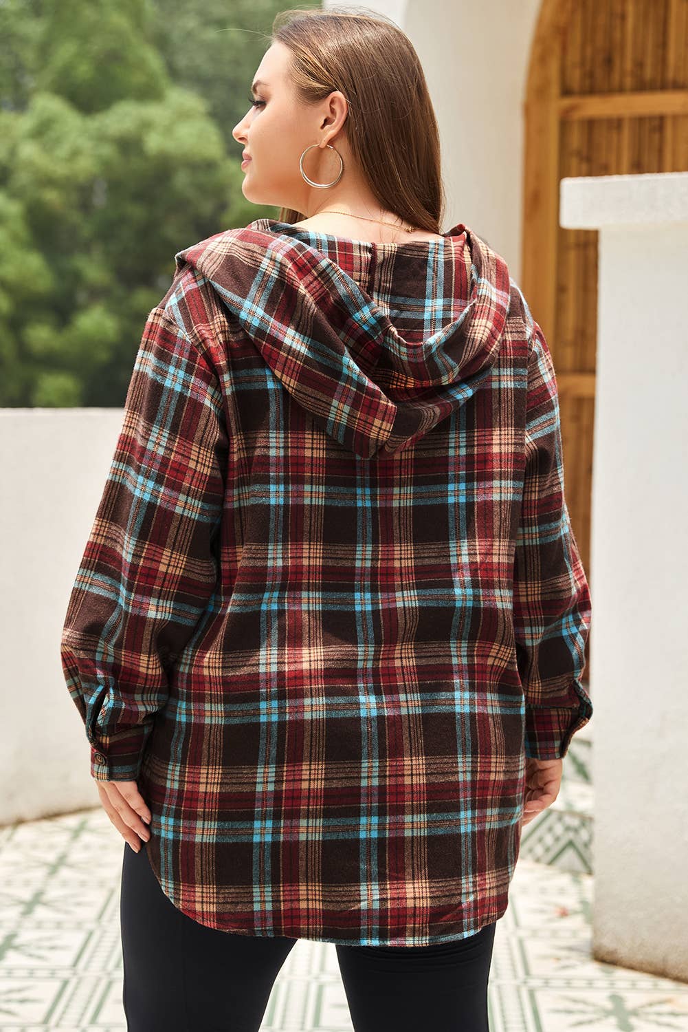 Plaid Kangaroo Pocket Drawstring Hoodie