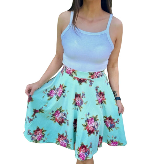 Mint Green Floral Skirt