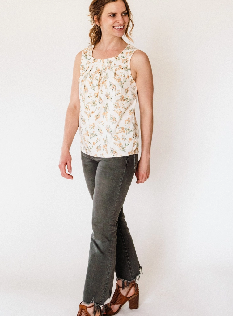 Light Cream Floral Tank Top