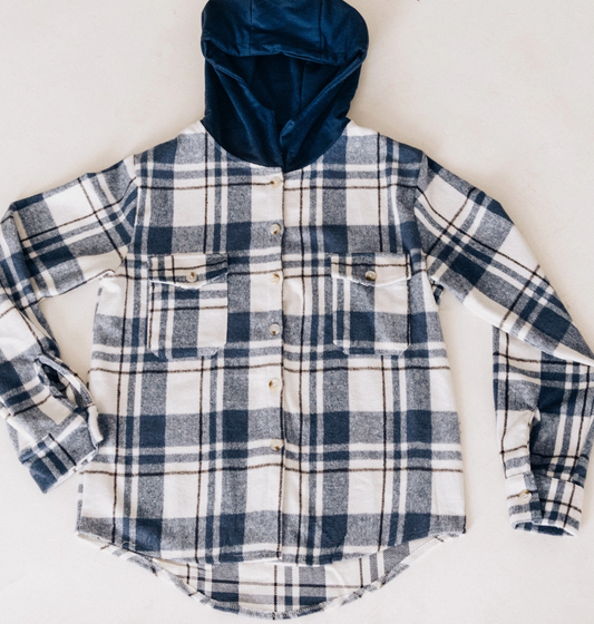 Navy Plaid Flannel with a Hood