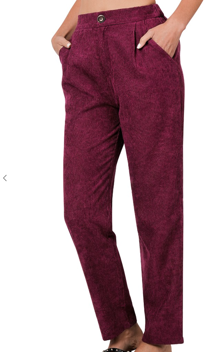 HIGH RISE CORDUROY PANTS WITH POCKETS