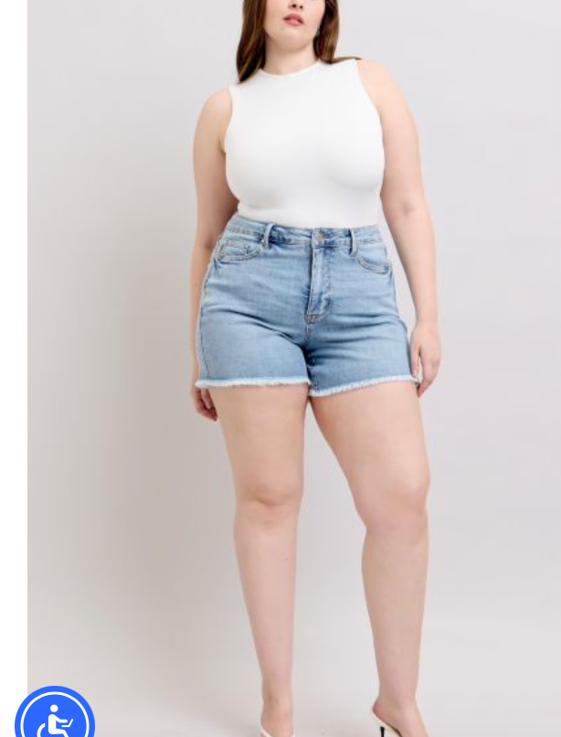 Judy Blue Plus Tummy Control Fray Hem Denim Short