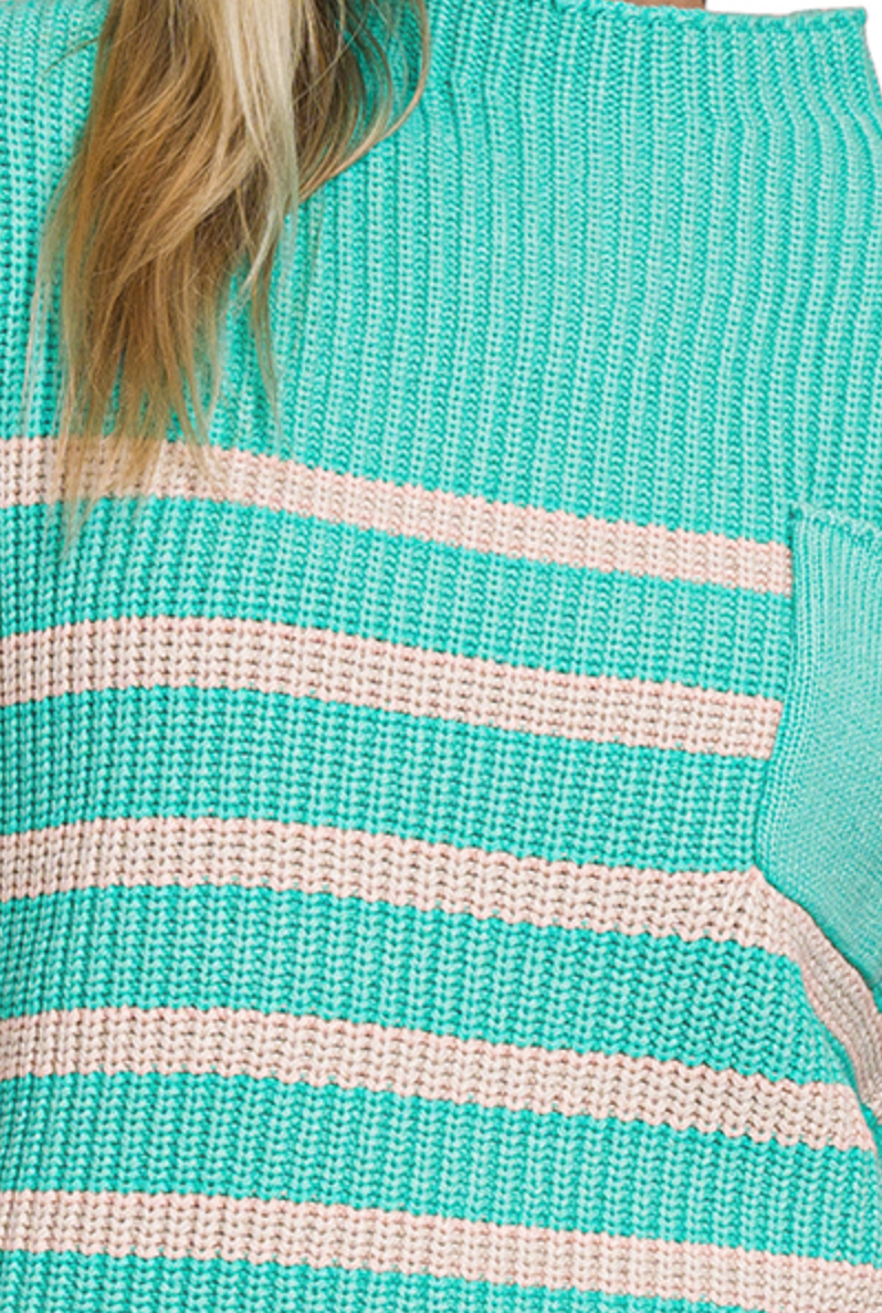 Mint Short Short Sleeve Strip Sweater