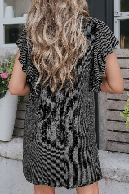 Textured Ruffled Flutter Sleeve Mini Dress