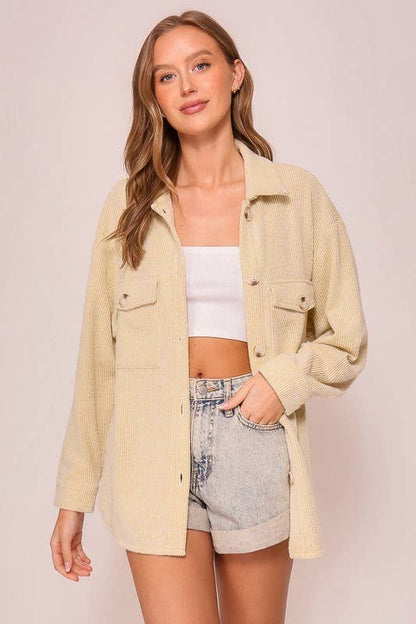 Long Sleeve Button Down Brushed Waffle Shacket