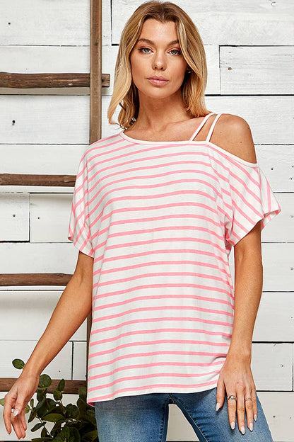 STRIPED ONE SHOULDER TOP WITH STRANDS