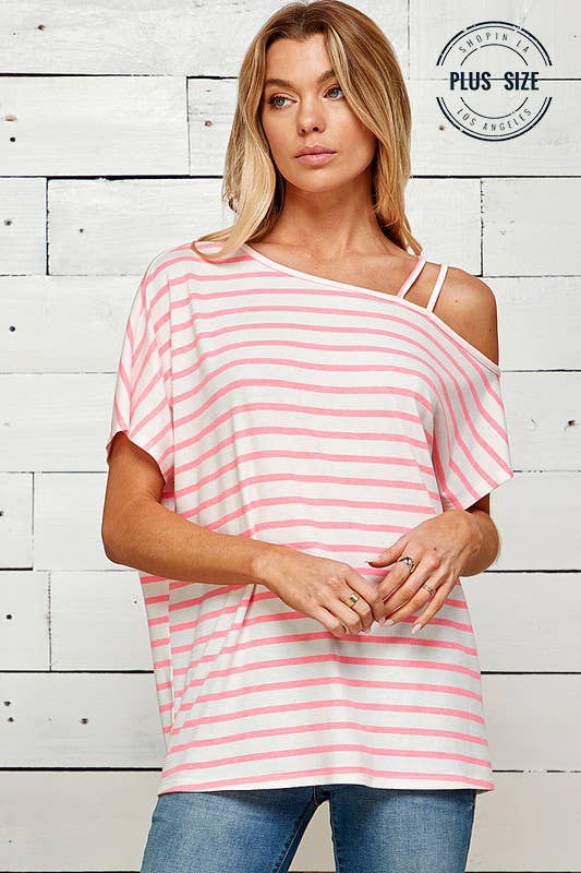 STRIPED ONE SHOULDER TOP WITH STRANDS