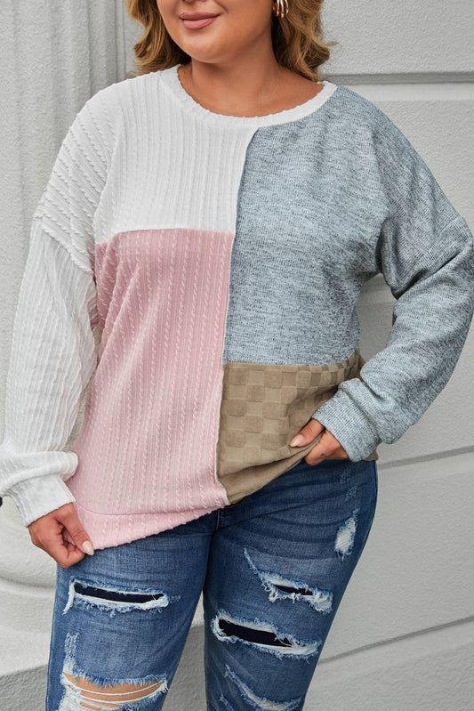 Multicolor Cable Knit Colorblock Long Sleeve Top